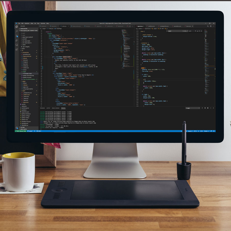 Web Design & Development - Code on desktop